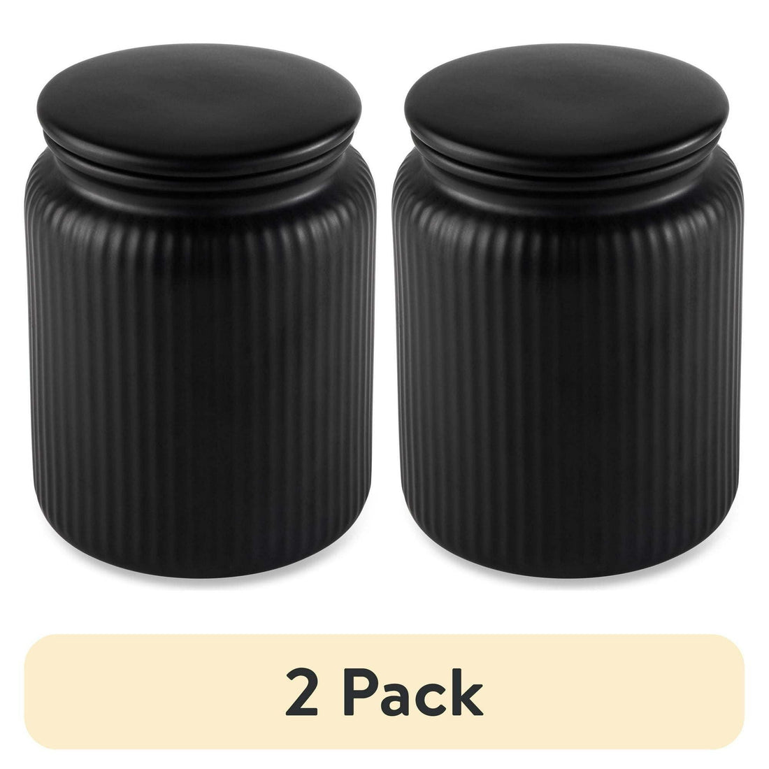 Ribbed kitchen storage jars arranged for pantry organization