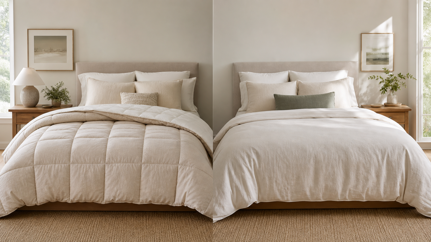 Editorial home scene illustrating comforter cover vs duvet cover for comforters quilts planning