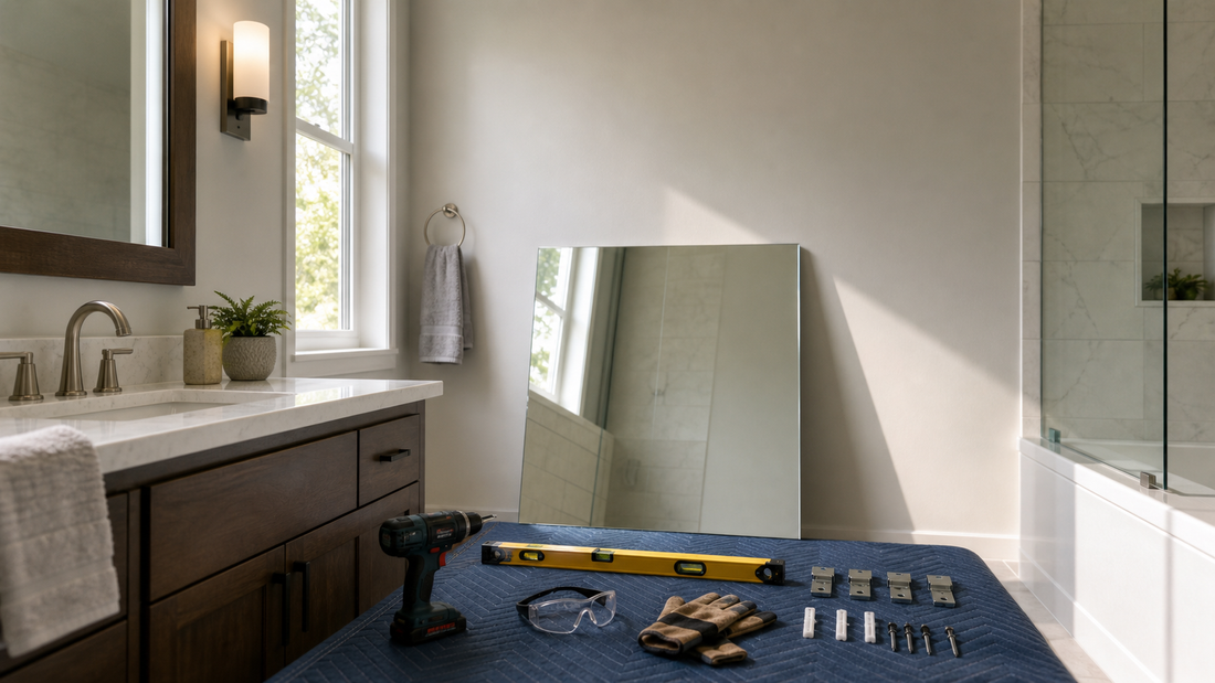 Editorial home scene illustrating how to install bathroom mirror with clips for mirrors planning