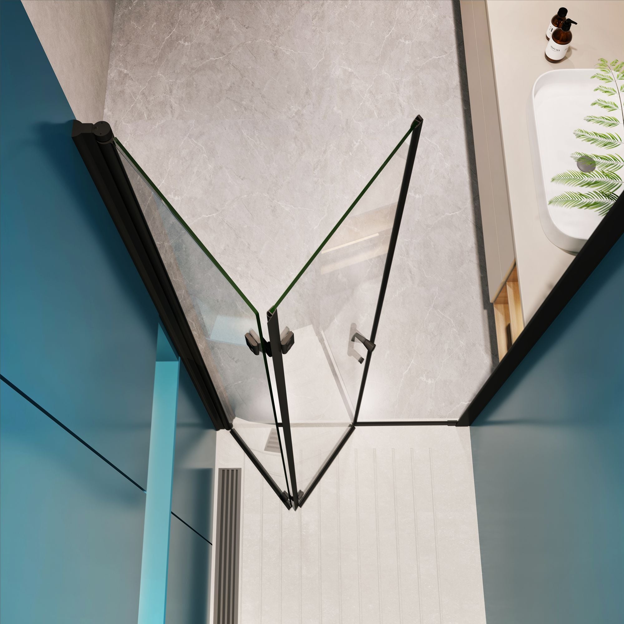 Universal Pivot Shower Door with Tempered Glass and Stainless Steel Handle