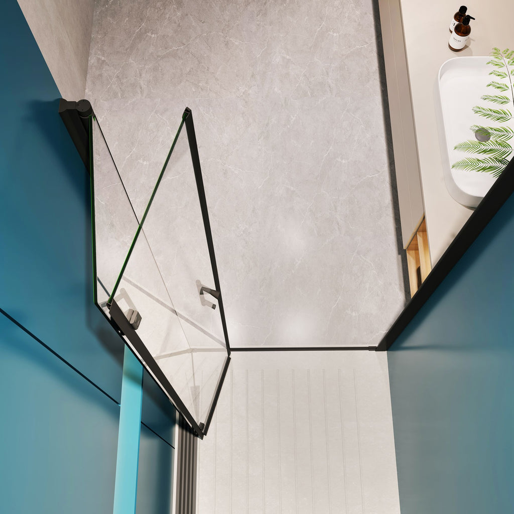 Universal Pivot Shower Door with Tempered Glass and Stainless Steel Handle