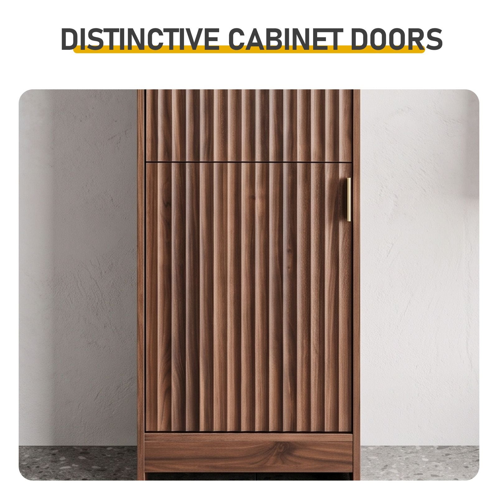 Elegant 1-Door 1-Drawer 4-Tier Bathroom Floor Cabinet with Grille Front & Arched Top
