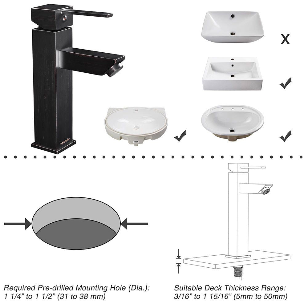 Aquaterior Square Single-Hole Bathroom Faucet