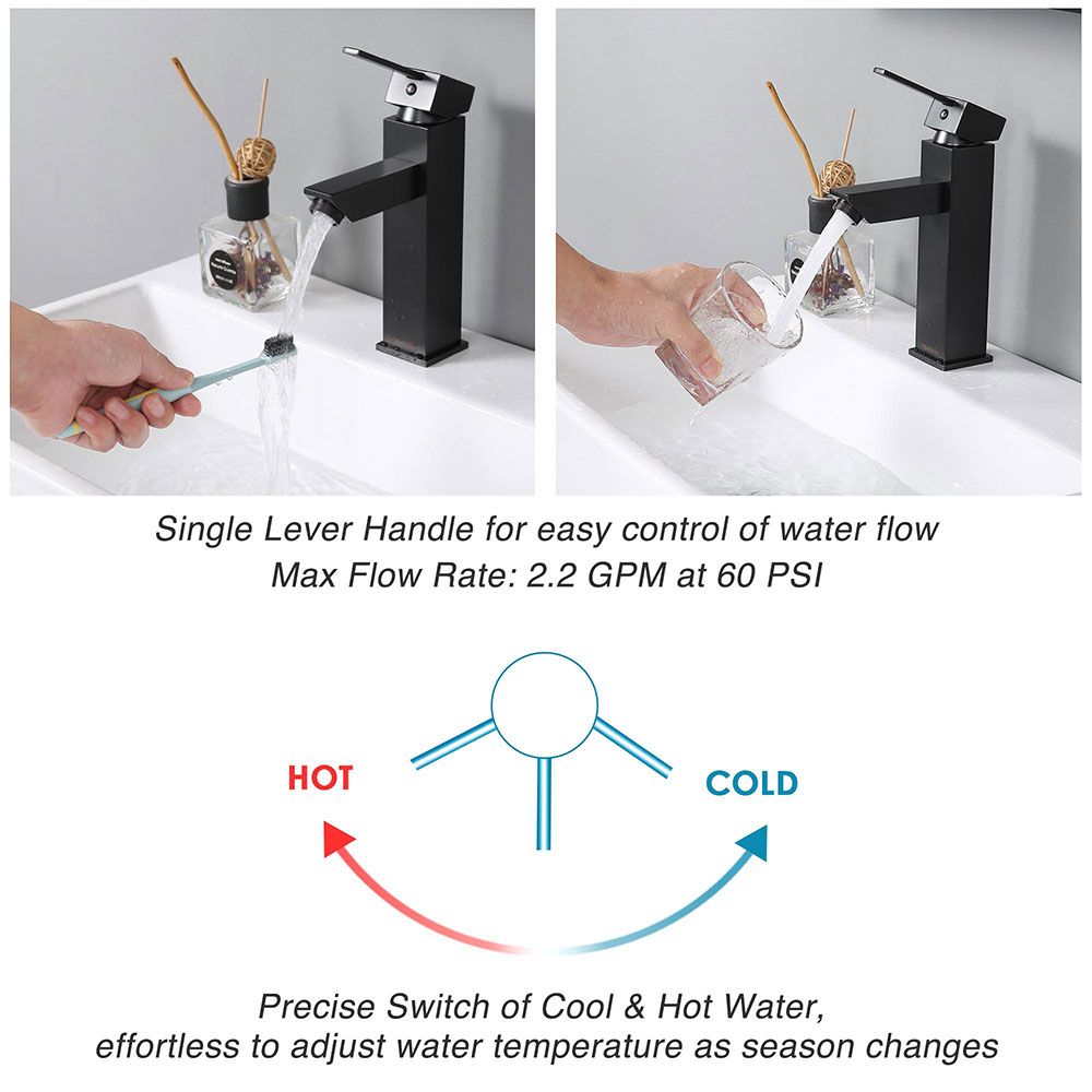 Aquaterior Square Single-Hole Bathroom Faucet