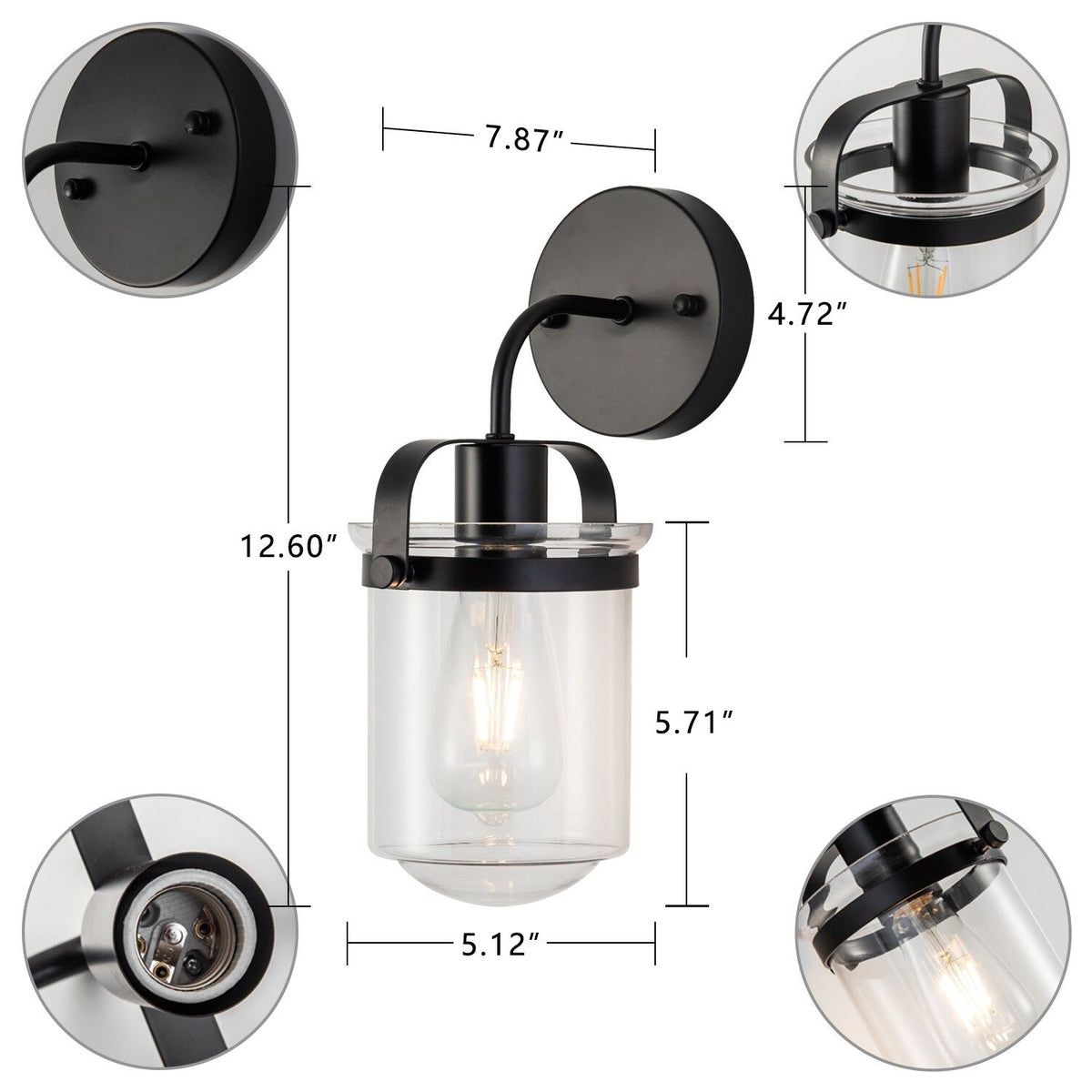 1-Light with Clear Glass Shade, Modern Sconce, Industrial Indoor Light Fixture for
