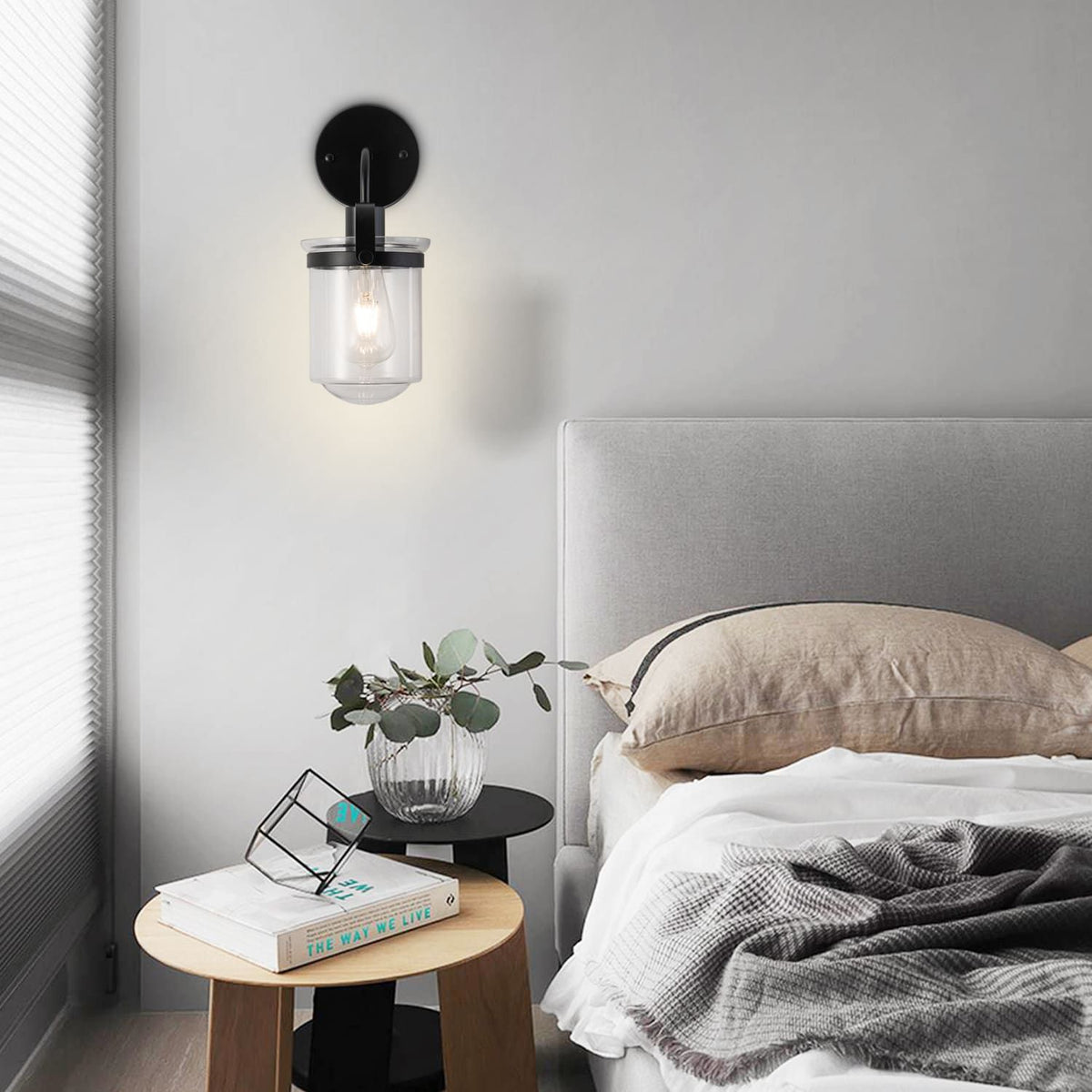 1-Light with Clear Glass Shade, Modern Sconce, Industrial Indoor Light Fixture for