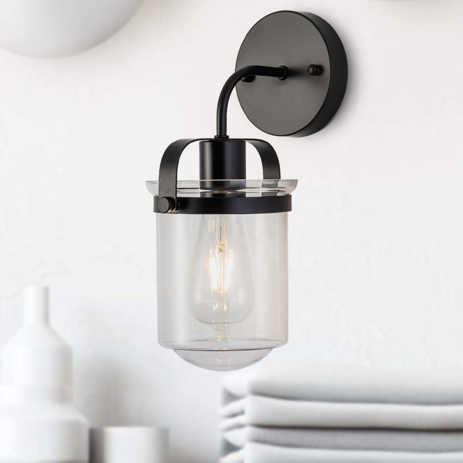 1-Light with Clear Glass Shade, Modern Sconce, Industrial Indoor Light Fixture for