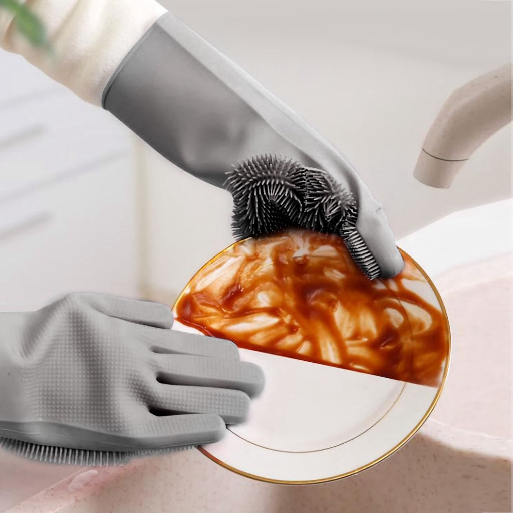 Flexible Bristled Dishwashing and Cleaning Gloves