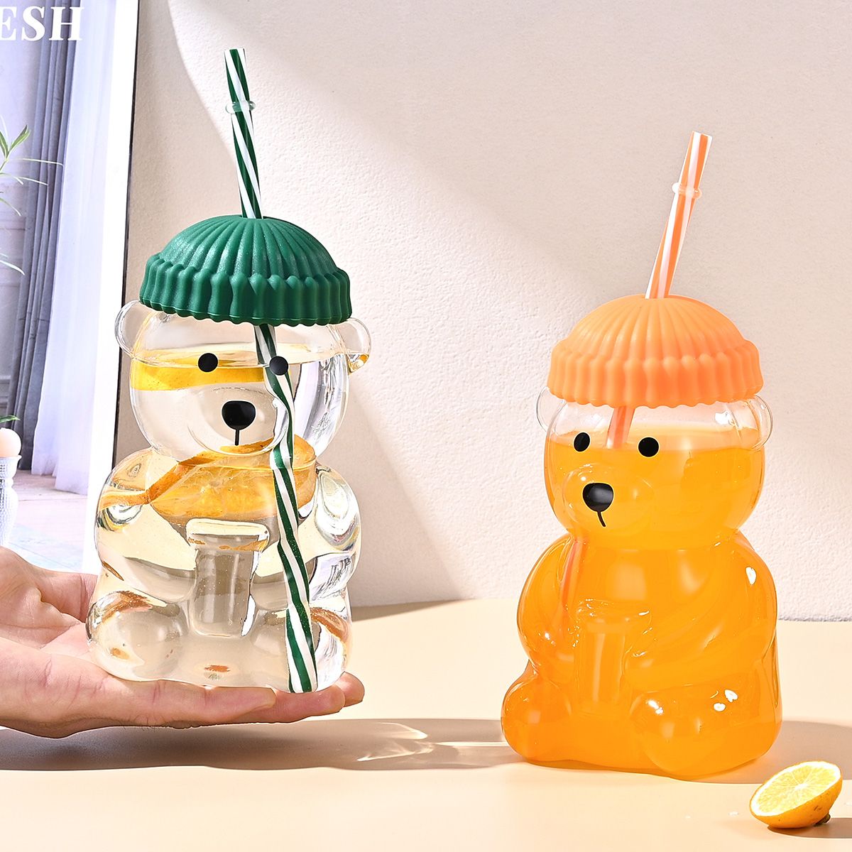 Orange Little Bear Straw Cup