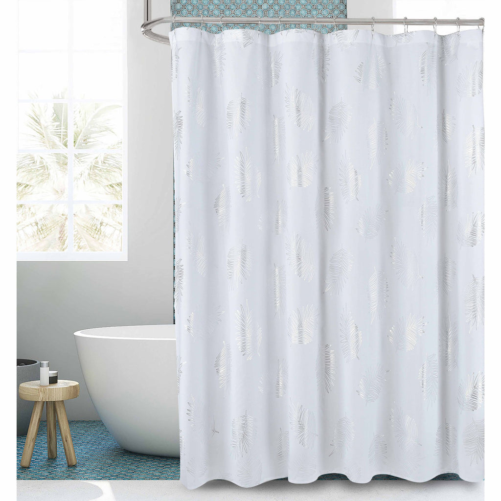 Glitterr Foil Palm Tree Leaf Printed Shower Curtain - Modern Tropical Bathroom Decor