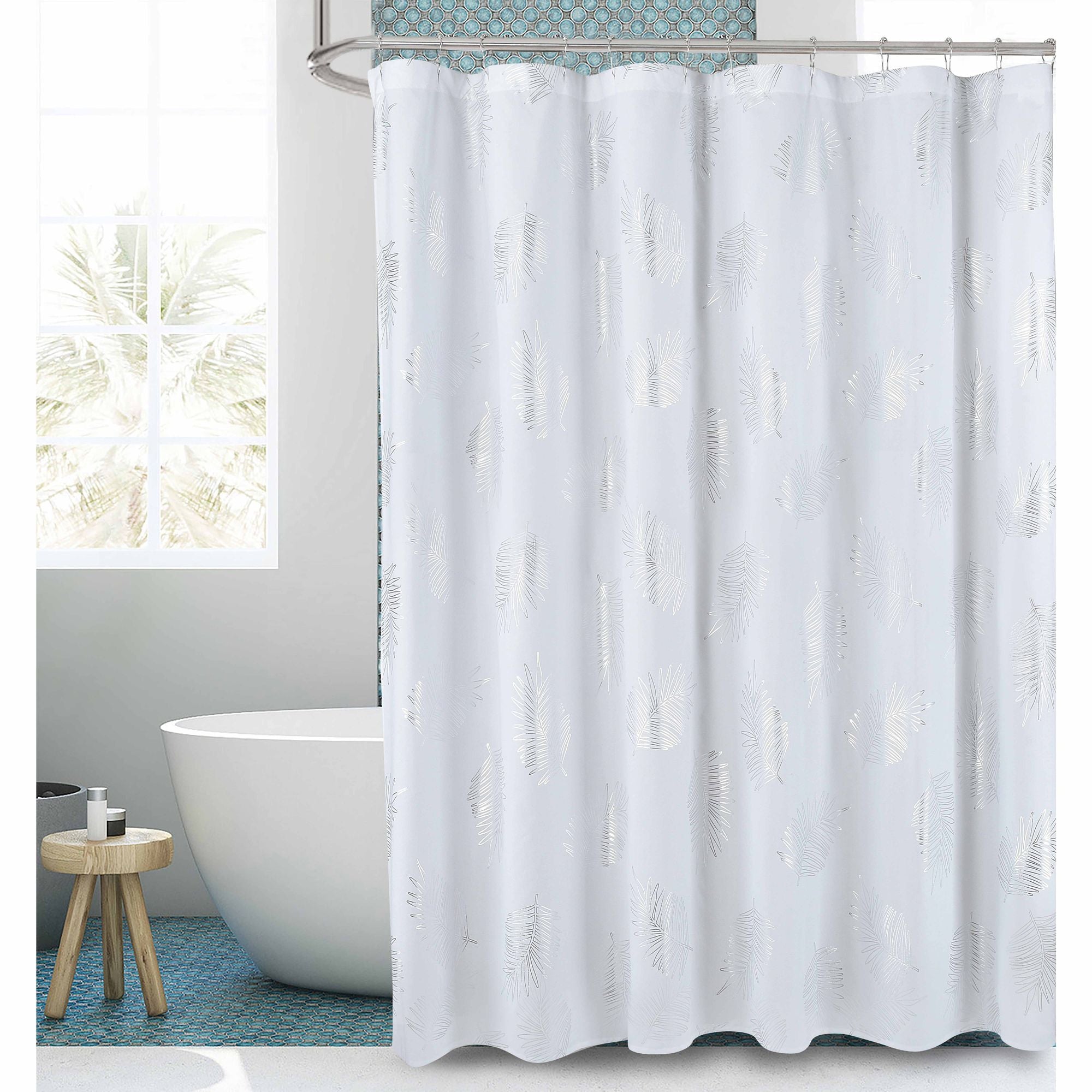 Glitterr Foil Palm Tree Leaf Printed Shower Curtain - Modern Tropical Bathroom Decor