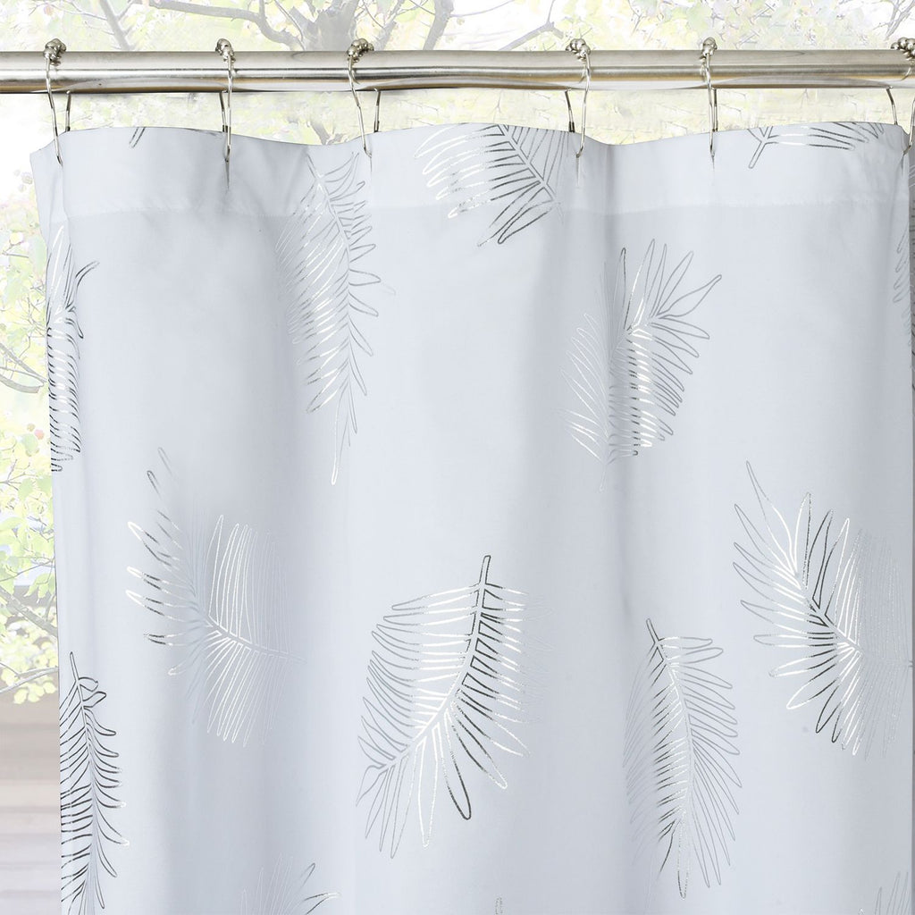 Glitterr Foil Palm Tree Leaf Printed Shower Curtain - Modern Tropical Bathroom Decor