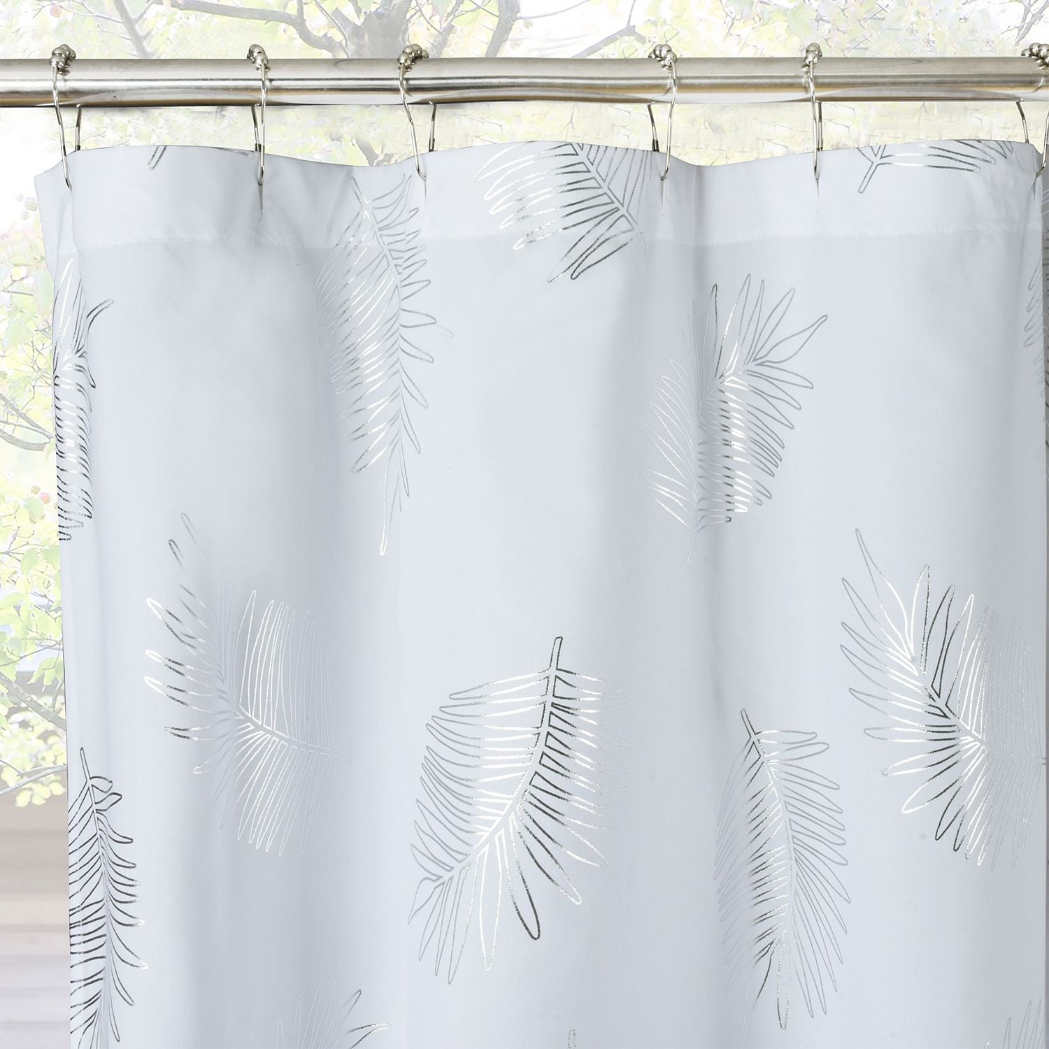 Glitterr Foil Palm Tree Leaf Printed Shower Curtain - Modern Tropical Bathroom Decor