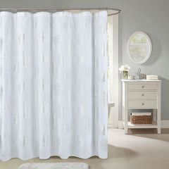 Glitterr Foil Palm Tree Leaf Printed Shower Curtain - Modern Tropical Bathroom Decor