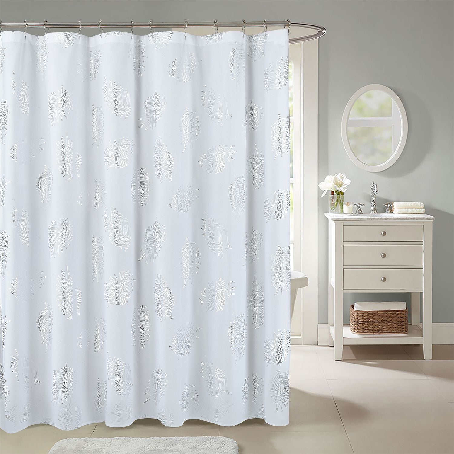 Glitterr Foil Palm Tree Leaf Printed Shower Curtain - Modern Tropical Bathroom Decor