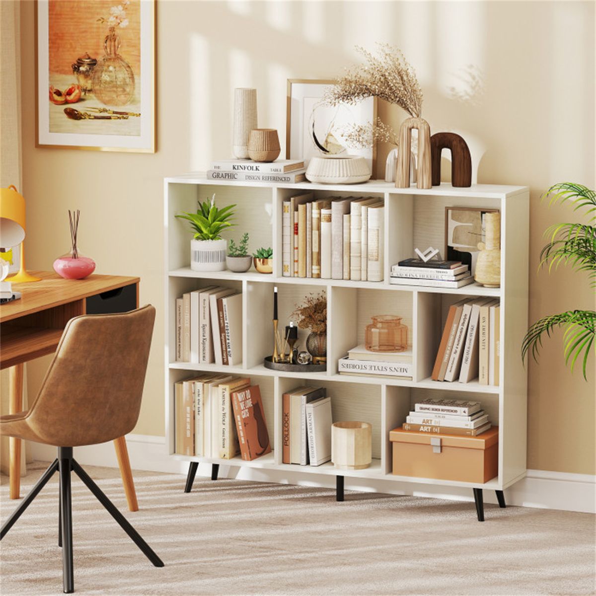 Modern 10-Cube Bookcase with Raised Metal Legs