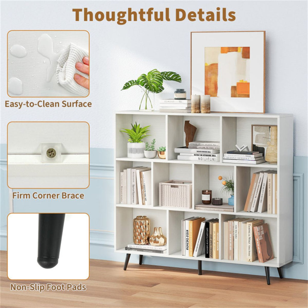 Modern 10-Cube Bookcase with Raised Metal Legs