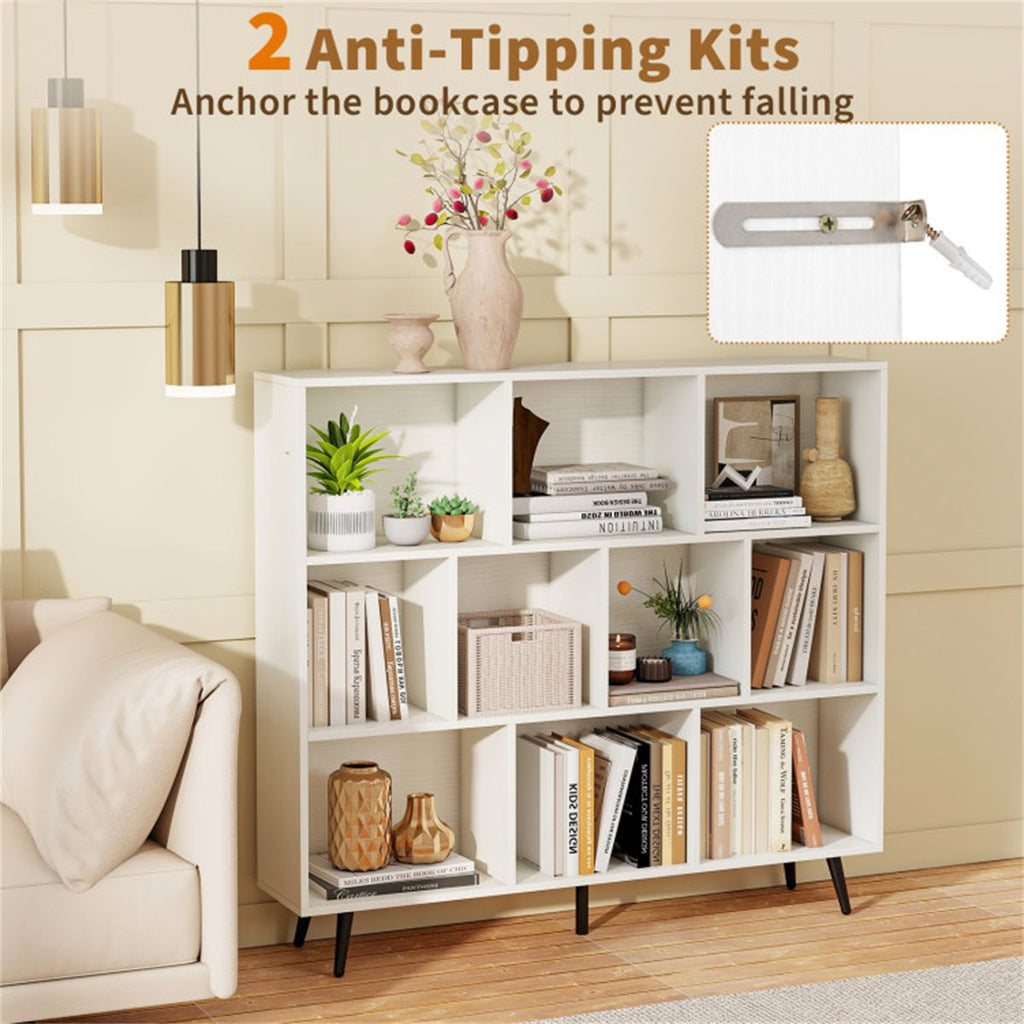 Modern 10-Cube Bookcase with Raised Metal Legs