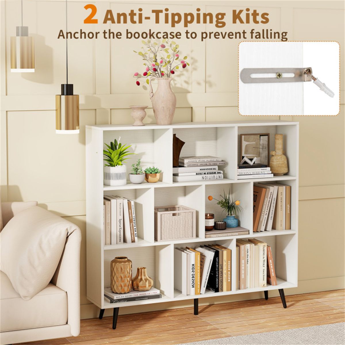 Modern 10-Cube Bookcase with Raised Metal Legs
