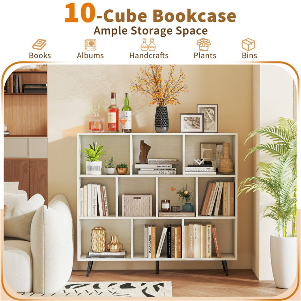 Modern 10-Cube Bookcase with Raised Metal Legs