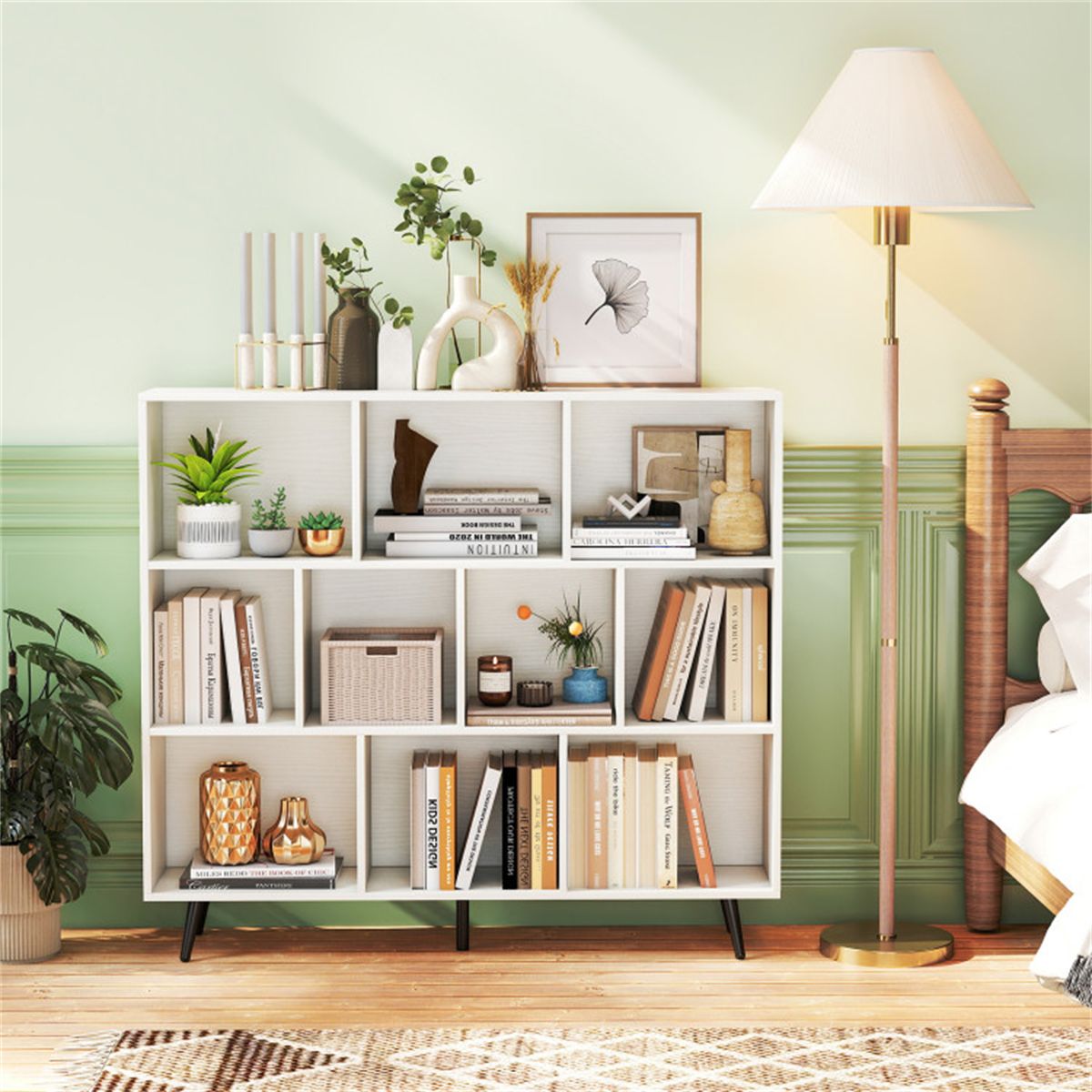 Modern 10-Cube Bookcase with Raised Metal Legs
