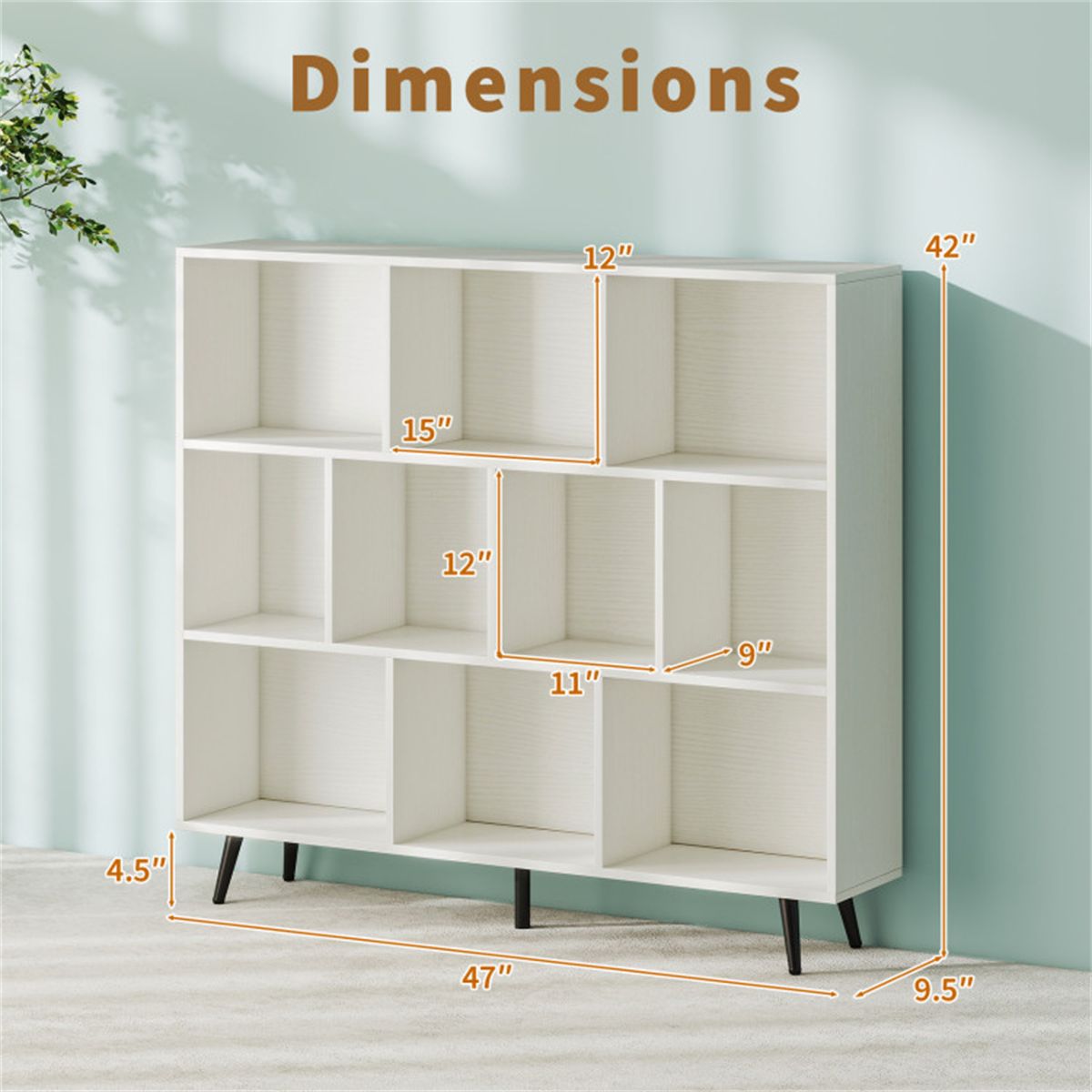 Modern 10-Cube Bookcase with Raised Metal Legs