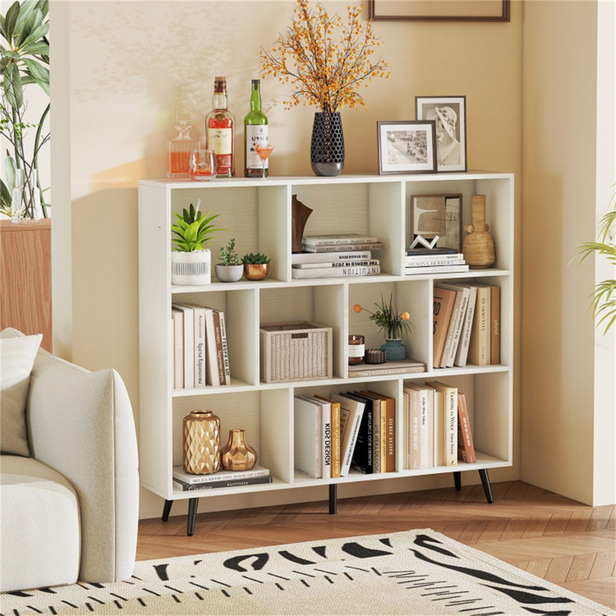 Modern 10-Cube Bookcase with Raised Metal Legs