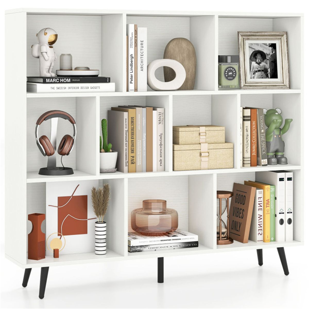 Modern 10-Cube Bookcase with Raised Metal Legs