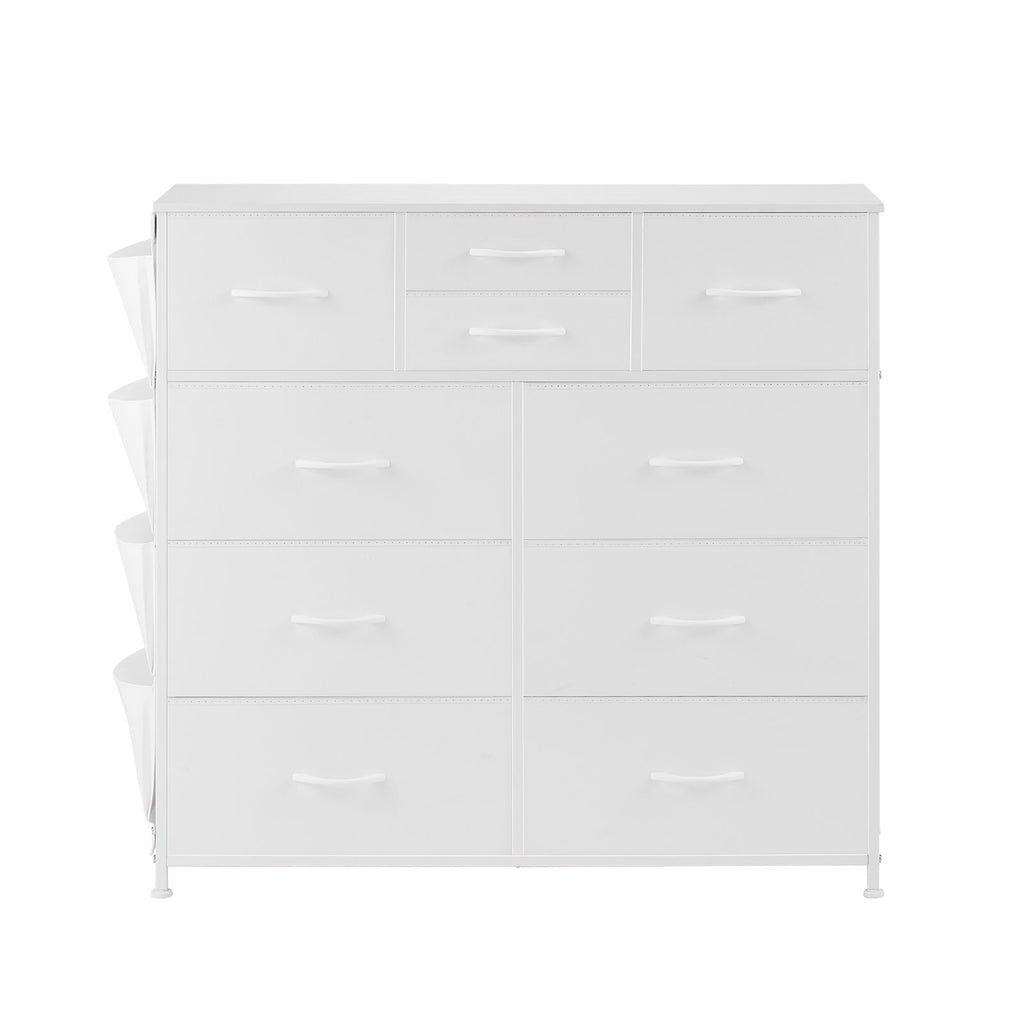 10-Drawer Fabric Dresser with Sturdy Steel Frame and Breathable Bins – White