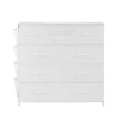 10-Drawer Fabric Dresser with Sturdy Steel Frame and Breathable Bins – White