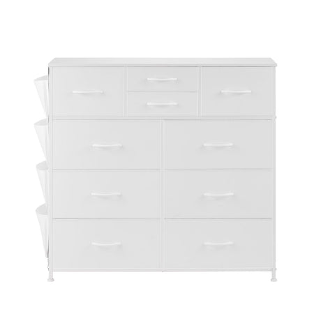10-Drawer Fabric Dresser with Sturdy Steel Frame and Breathable Bins – White
