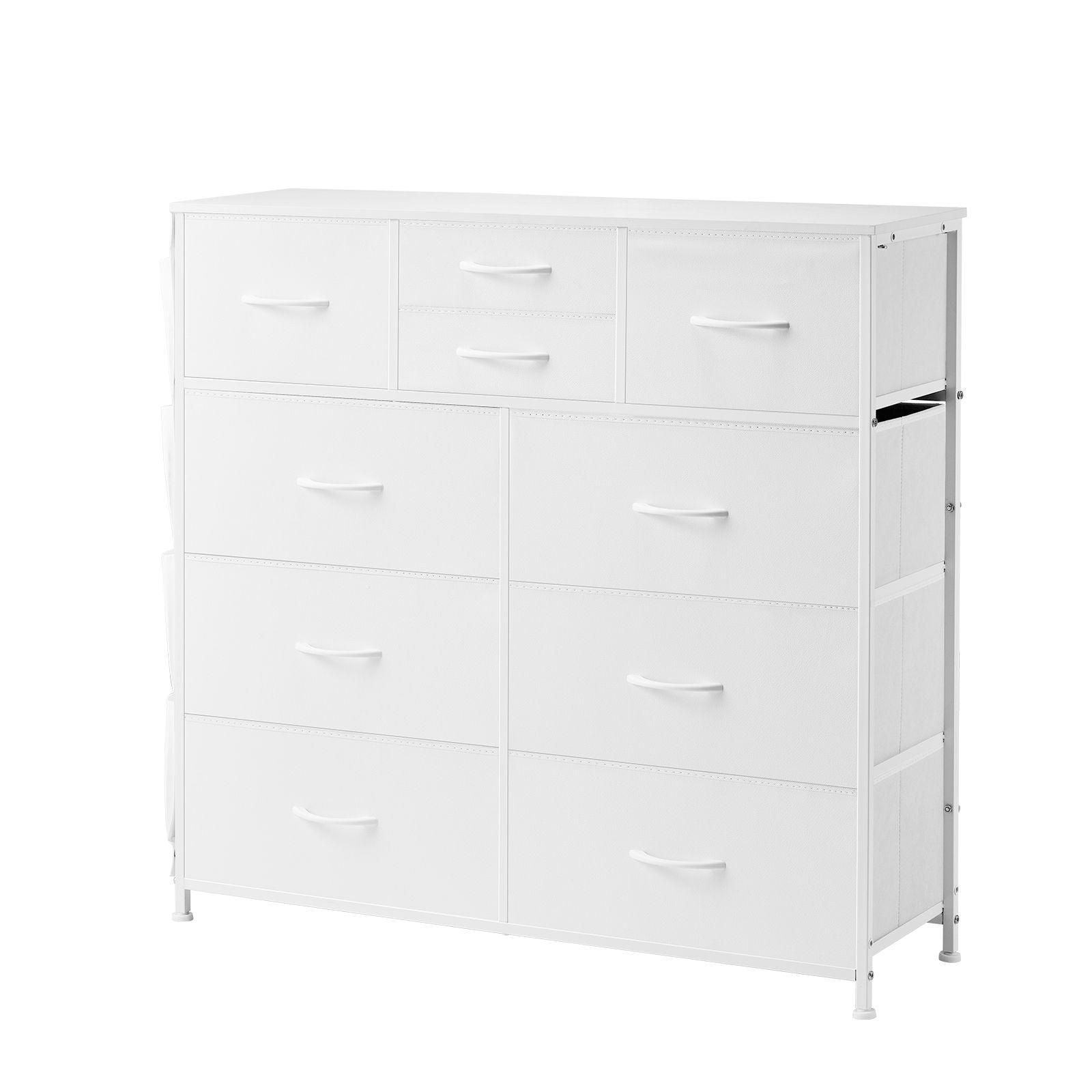 10-Drawer Fabric Dresser with Sturdy Steel Frame and Breathable Bins – White