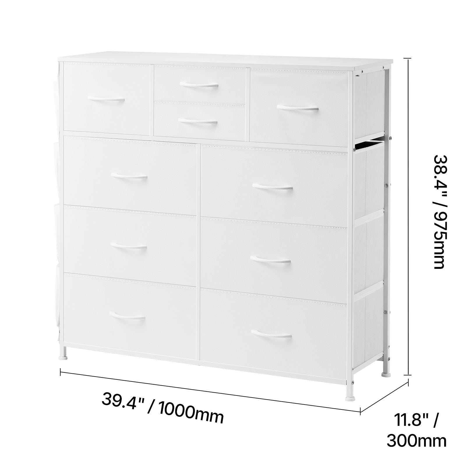 10-Drawer Fabric Dresser with Sturdy Steel Frame and Breathable Bins – White