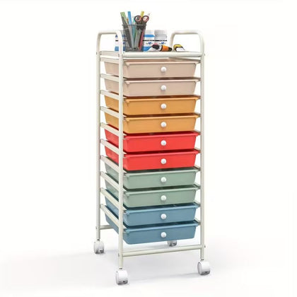 Colorful 10-Drawer Rolling Cart for Organized Storage