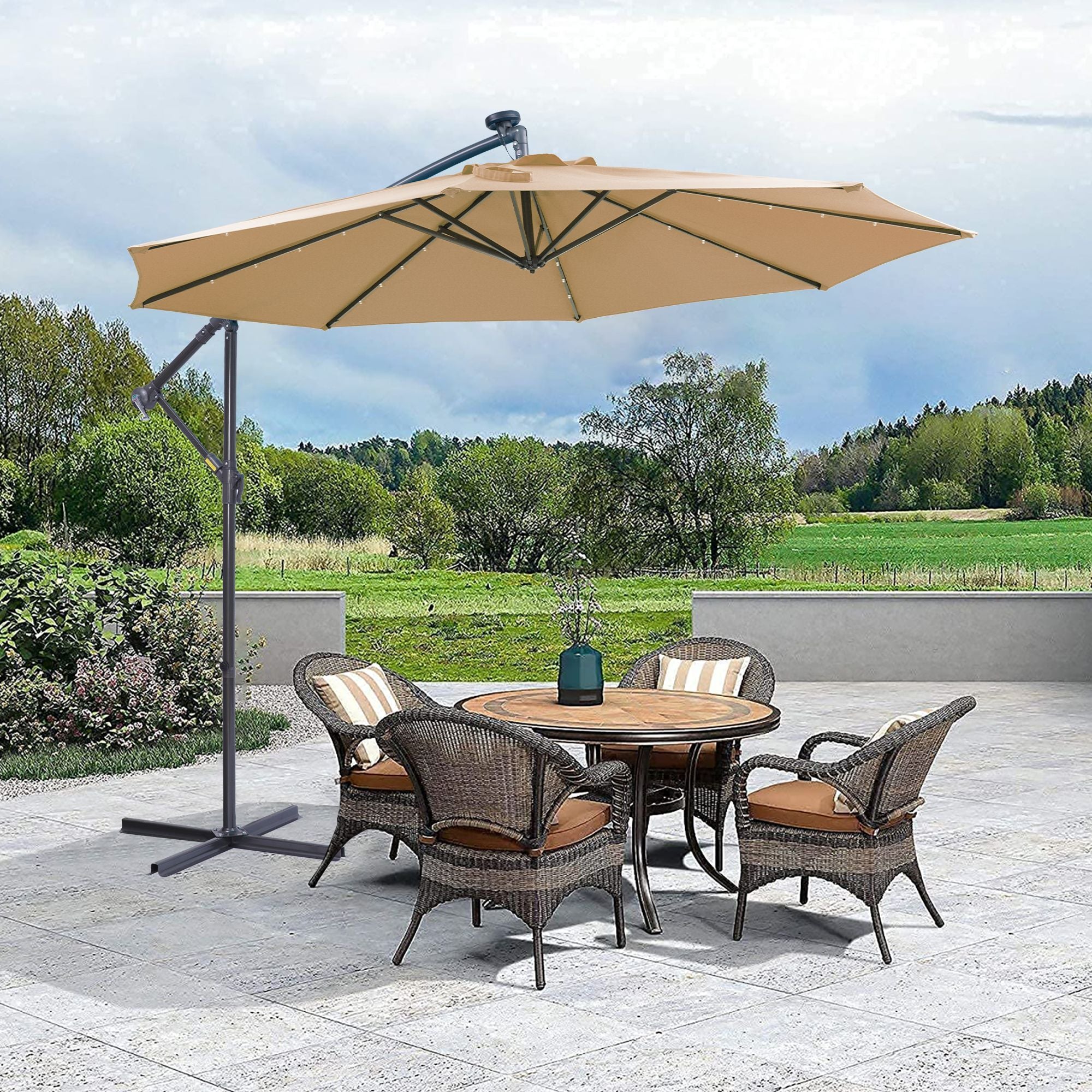 Solar-Lighted Offset Patio Umbrella