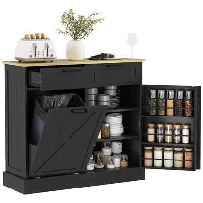 Farmhouse Kitchen Cabinet with Hidden Trash Can and Spice Rack