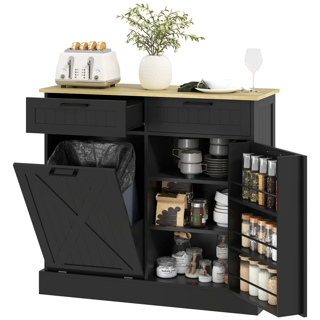 Farmhouse Kitchen Cabinet with Hidden Trash Can and Spice Rack