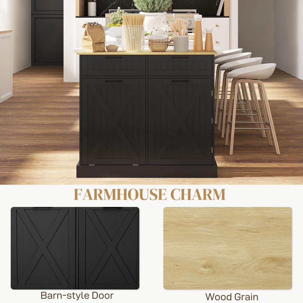 Farmhouse Kitchen Cabinet with Hidden Trash Can and Spice Rack