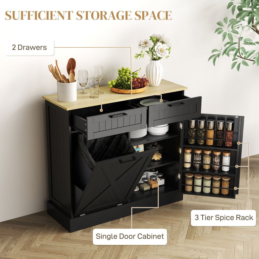 Farmhouse Kitchen Cabinet with Hidden Trash Can and Spice Rack