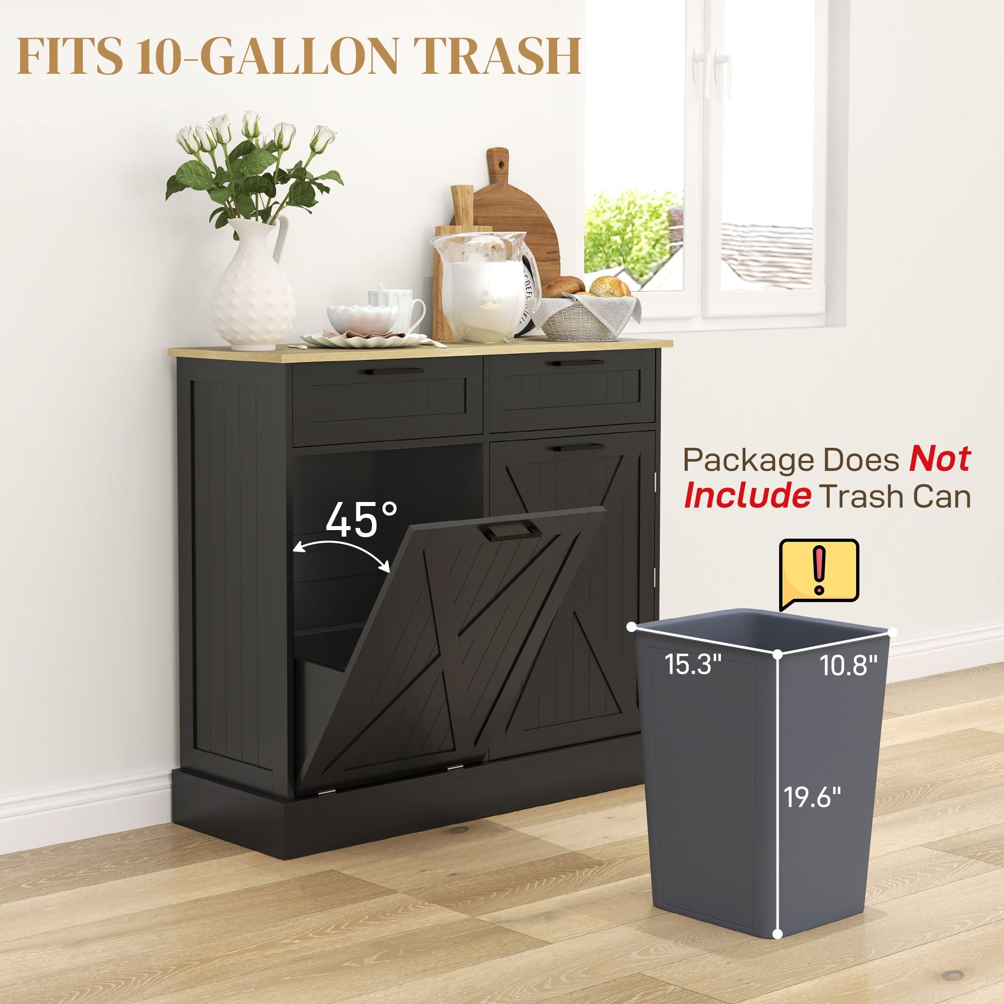 Farmhouse Kitchen Cabinet with Hidden Trash Can and Spice Rack
