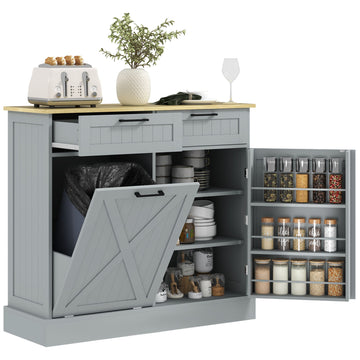 10 Gallon Farmhouse Cabinet with Hidden Trash Can and Drawers