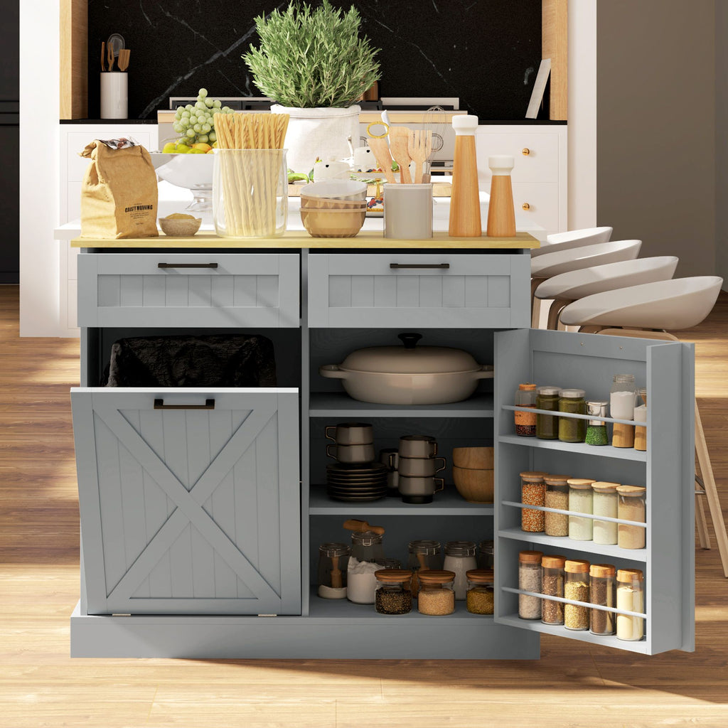10 Gallon Farmhouse Cabinet with Hidden Trash Can and Drawers