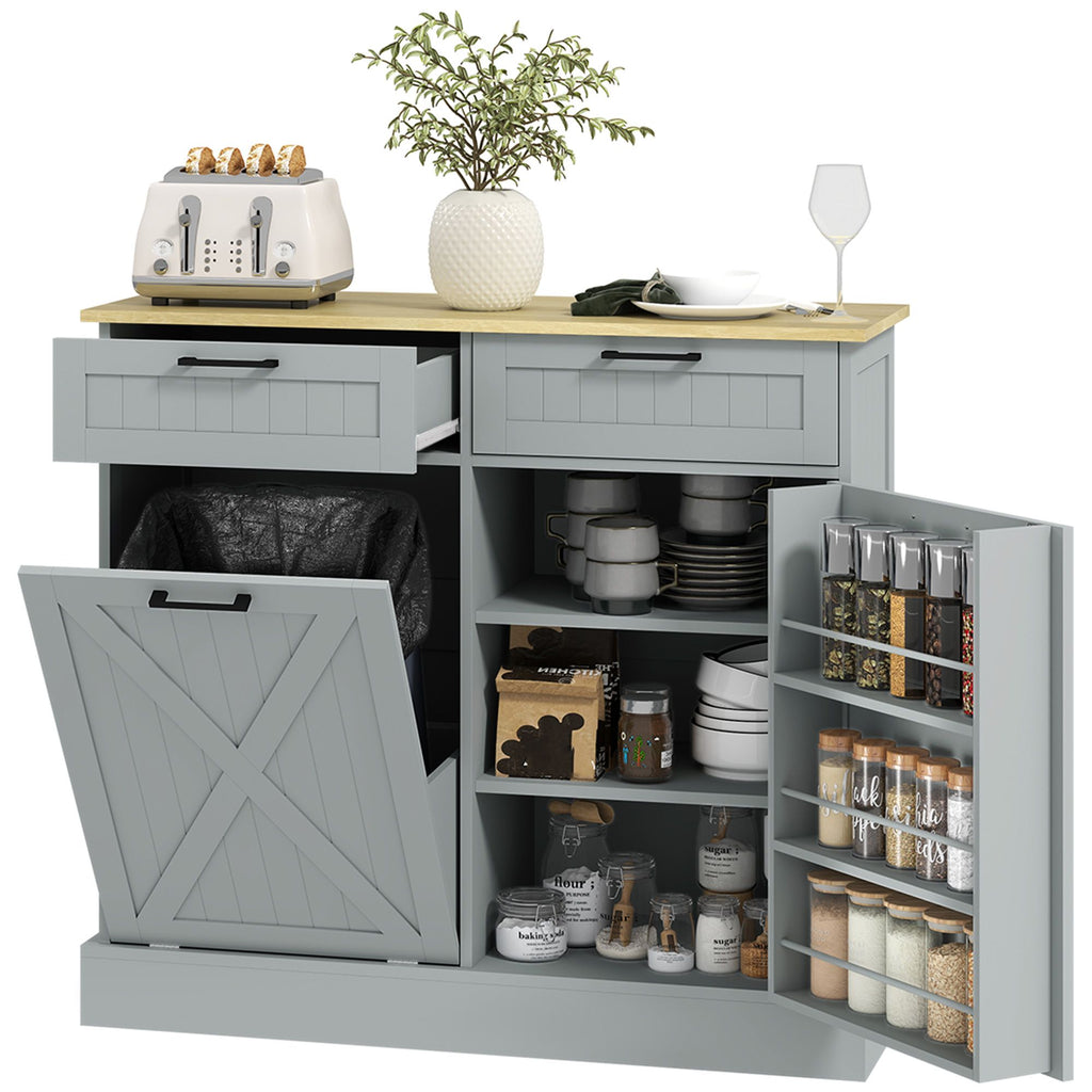10 Gallon Farmhouse Cabinet with Hidden Trash Can and Drawers