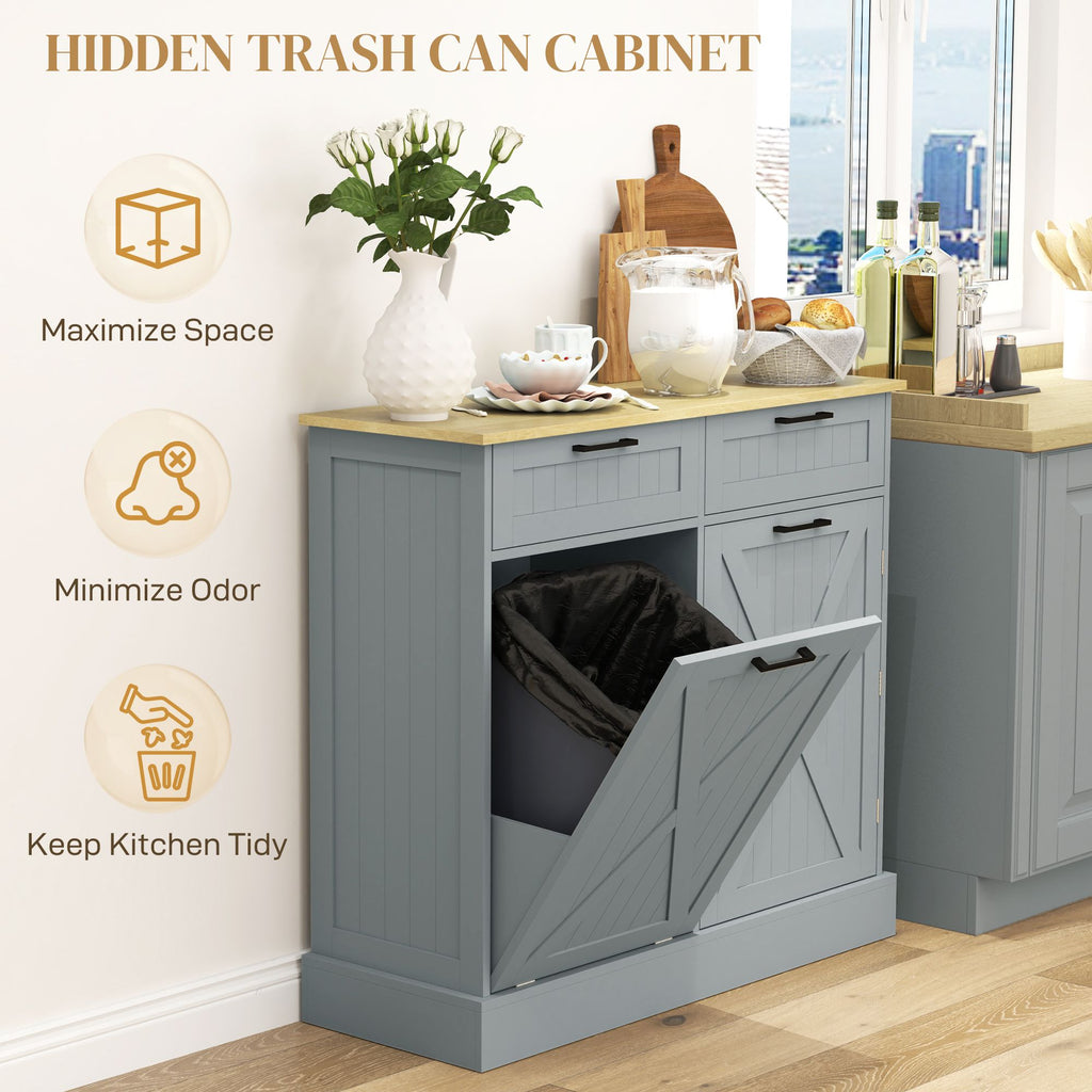 10 Gallon Farmhouse Cabinet with Hidden Trash Can and Drawers