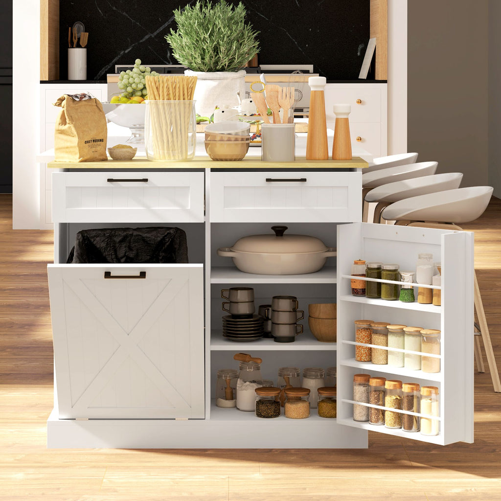 10 Gallon Farmhouse Kitchen Cabinet with Hidden Trash Can and 2 Drawers, Tilt Out Trash