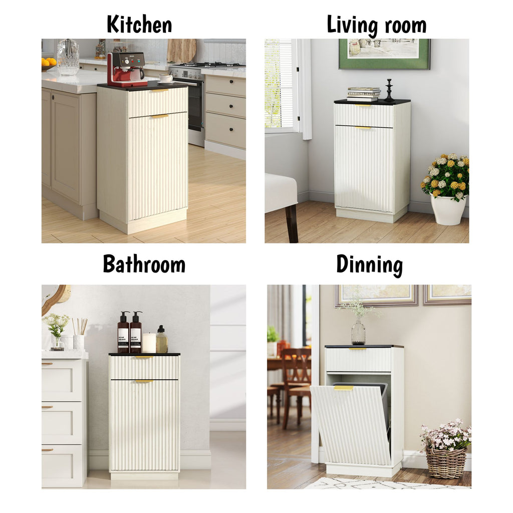 Tilt-Out Trash Cabinet with Wave-Textured Drawer and Pull-Out Bin