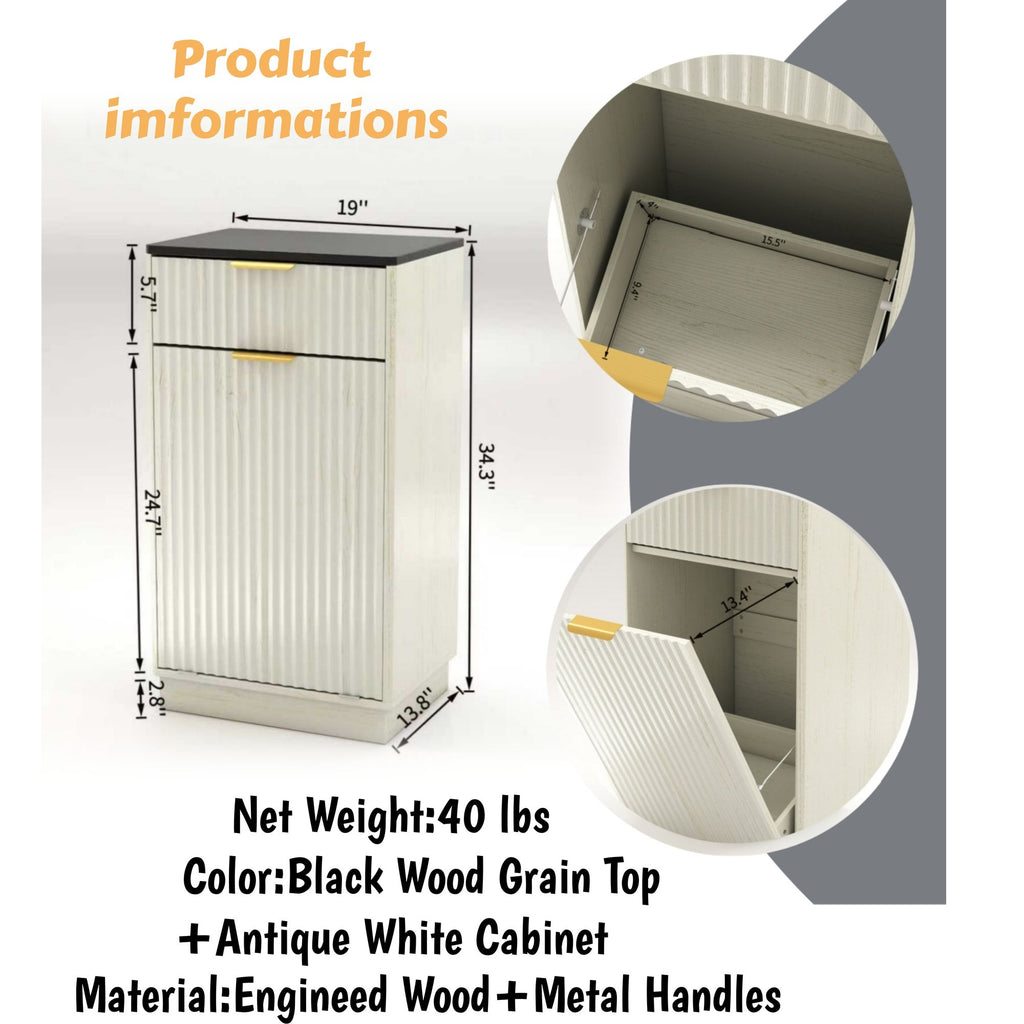 Tilt-Out Trash Cabinet with Wave-Textured Drawer and Pull-Out Bin