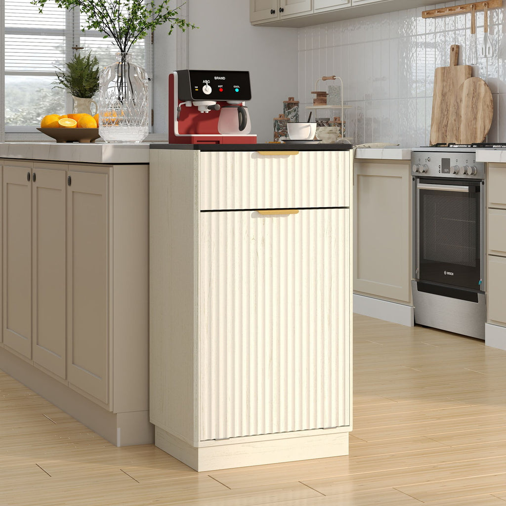 Tilt-Out Trash Cabinet with Wave-Textured Drawer and Pull-Out Bin