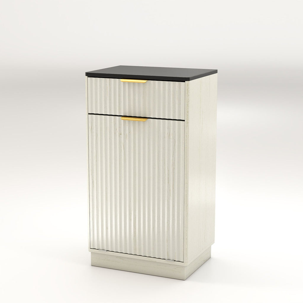 Tilt-Out Trash Cabinet with Wave-Textured Drawer and Pull-Out Bin