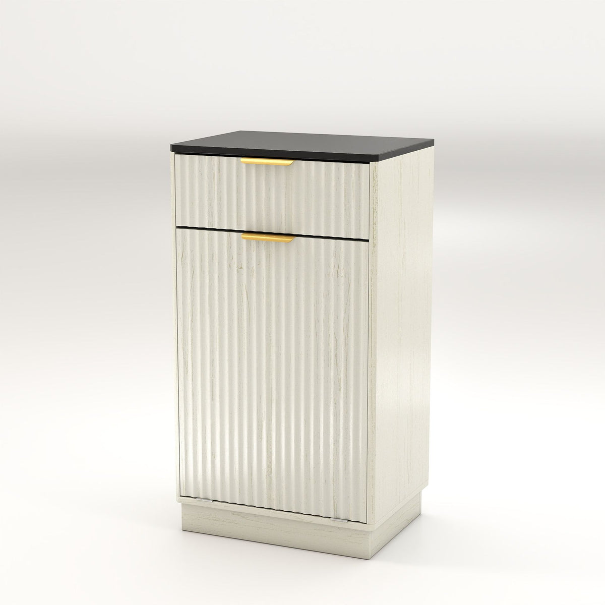 Tilt-Out Trash Cabinet with Wave-Textured Drawer and Pull-Out Bin